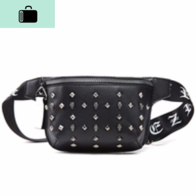潮流时尚铆钉胸包腰包潮男皮质斜跨包男士单肩包情侣小包蹦迪包潮NEW LAKE 黑色
