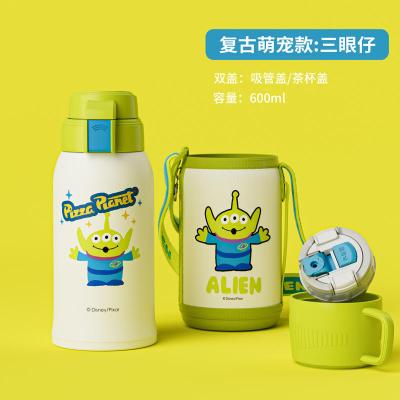 抖音网红3D浮雕三眼仔款杯具熊BEDDYBEAR儿童保温杯带吸管儿童水杯316不锈钢宝宝儿童保温壶600m