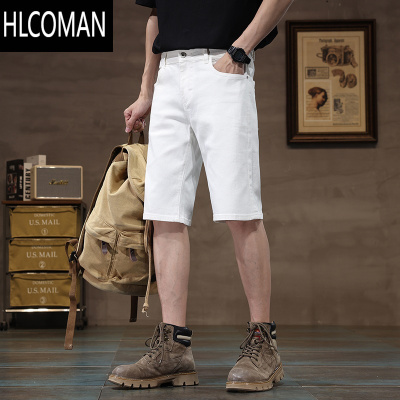 HLCOMAN白色五分裤牛仔短裤男夏季薄款韩版弹力宽松直筒七分休闲中裤大码