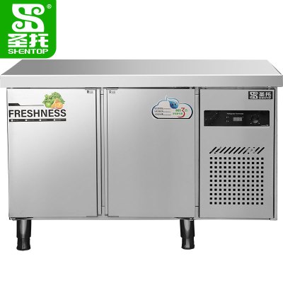 圣托(Shentop)双门冷冻工作台商用 双开门冷冻操作台冰箱 1.2米不锈钢水吧平冷柜 DHC04