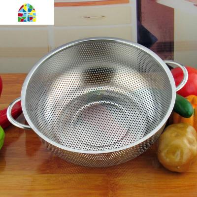 不锈钢洗菜盆加厚家用网篮厨房厨房沥水盆淘米洗米篮子圆形 FENGHOU 16.5cm双耳洗菜篮洗菜篮