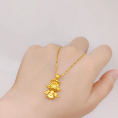 金店同款实心磨砂3D小天使宝宝吊坠女 镀金假黄金锁骨链沙金项链送女朋友老婆情人节七夕生日礼物
