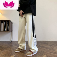 七斓条纹撞色直筒卫裤男夏季美式高街vibe潮牌宽松拖地运动长裤子