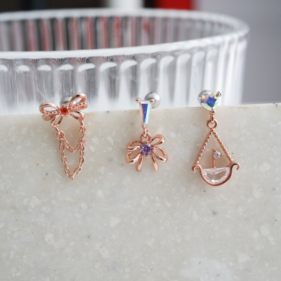 jda韩国耳钉精致帆船蝴蝶结镶钻耳骨钉单只送女朋友老婆情人节七夕生日礼物