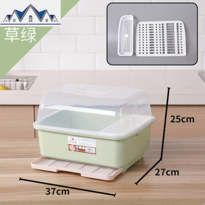 装碗筷收纳盒放碗箱沥水碗架厨房家用带盖碗盆碗碟置物架塑料碗柜 三维工匠