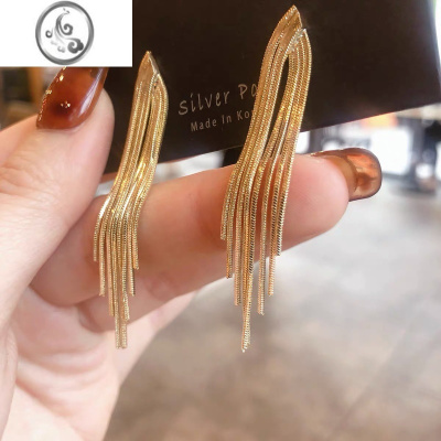 JiMi925银针ins日韩国时尚真金电镀流苏短款小耳线亮金属耳饰显瘦耳环