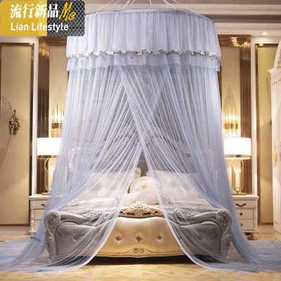 吊顶纹账公主风双人家用圆顶落地蚊帐1.5m1.8m2米床免安装吸顶 三维工匠