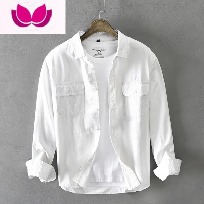 七斓夏季薄透气衬衫男长袖潮牌日系休闲免烫外套青年工装衬衣