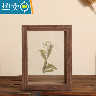 敬平相框摆台木质双面画框装裱8实木玻璃立体7植物标本双面透明框6寸 胡桃色 6寸[可放10.3*15.8]