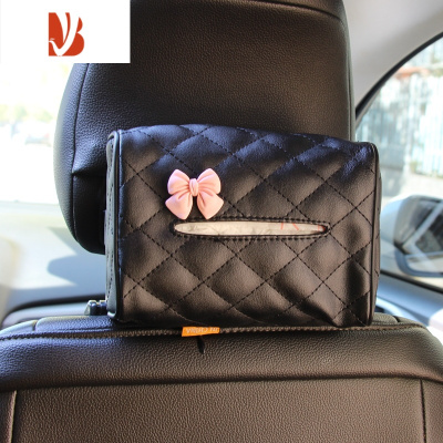 三维工匠卡通车载纸巾盒汽车椅背挂式抽纸袋可爱安妮车上扶手箱餐巾纸包套 粉蝴蝶结款抽纸