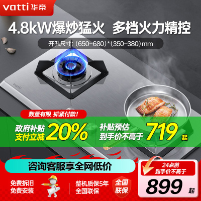 华帝(vatti) 燃气灶 单灶具 灶台双眼灶 燃气灶嵌入式灶 台嵌两用 4.8kW不锈钢天然气灶 i10064A