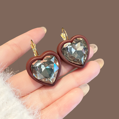 高级感红色水晶爱心耳环女2024新款小众设计轻奢个性时尚耳饰耳坠送女朋友老婆情人节七夕生日礼物