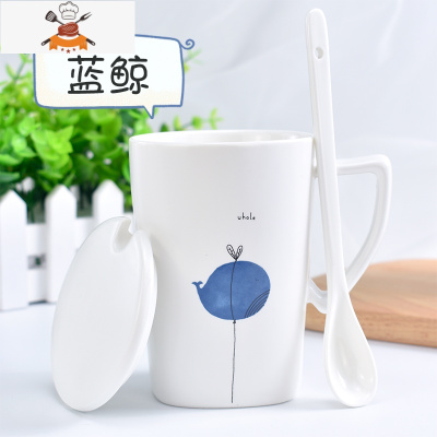 杯子陶瓷情侣家用一对北欧ins清新简约森系咖啡马克水杯女带盖勺 敬平马克杯