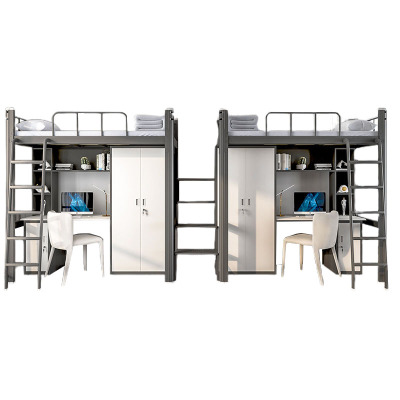 戴劲加厚公寓床钢制铁艺床上床下桌组合员工学生宿舍家用床 黑色双人