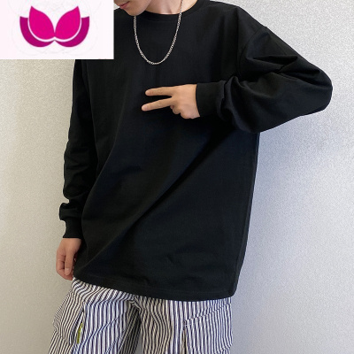 七斓高端潮牌白色纯色宽松圆领打底衫长袖T恤男内搭上衣服白t