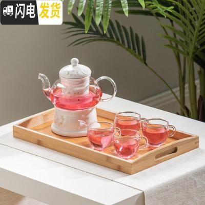 三维工匠陶瓷花茶壶下午茶具玻璃花水果花果茶壶女养生耐热蜡烛加热套装 樱花(白壶)+4咖啡杯+白底座+C款托盘