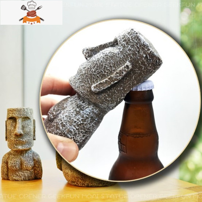 创意啤酒开瓶器可爱人像网红女搞怪个性汽水起子立式摆件家用挂式 敬平 新款摩艾起子灰色