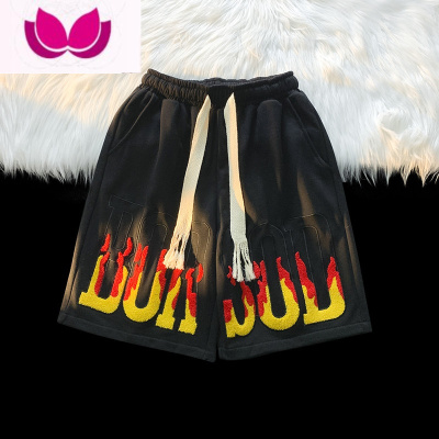 七斓美式短裤男士篮球运动夏季薄款高街潮牌ins火焰休闲五分中裤