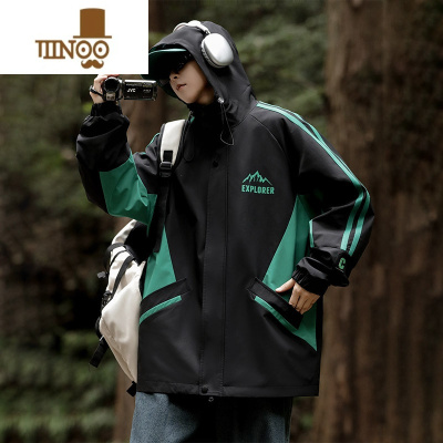 YANXU冲锋衣外套男士夹克工装防风防水潮牌2023新款青少年户外帅