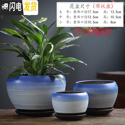 三维工匠花盆陶瓷大号特大家用带托盘创意肉肉绿萝吊兰多肉小花盆 苹果蓝天三件套 大花盆容器