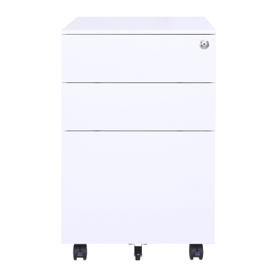 臻远 办公移动柜钢制活动柜带轮移动文件柜办公室矮柜 侧拉白色钥匙锁