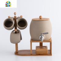 北欧杯具套装家用客厅茶壶凉水杯简约冷水壶大容量果汁桶带水龙头 FENGHOU 陶色[1壶4杯1架子4杯垫]凉水壶