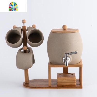 北欧杯具套装家用客厅茶壶凉水杯简约冷水壶大容量果汁桶带水龙头 FENGHOU 陶色[1壶4杯1架子4杯垫]凉水壶