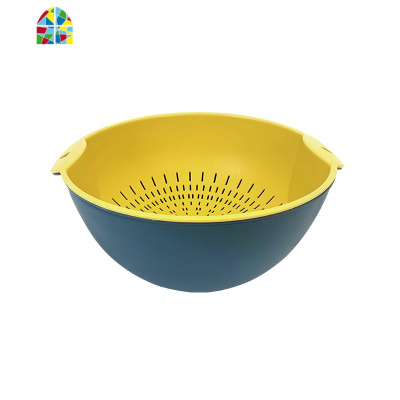 厨房沥水篮双层洗菜沥水筛漏盆ins北欧风创意洗水果篮子客厅果盆 FENGHOU 三件套[随机混色]洗菜篮洗菜篮