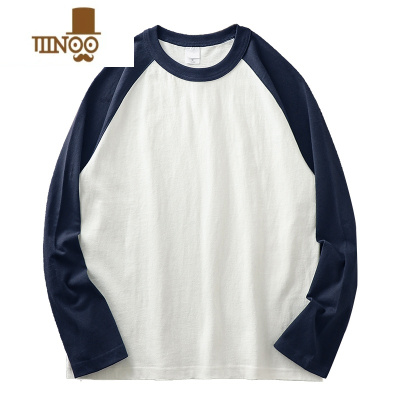 YANXU320G插肩长袖t恤男美式撞色拼接打底衫宽松圆领卫衣男女