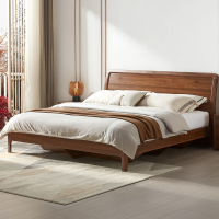 全友家居新中式双人床 橡胶木实木边框 卧室床双人 板木结合床