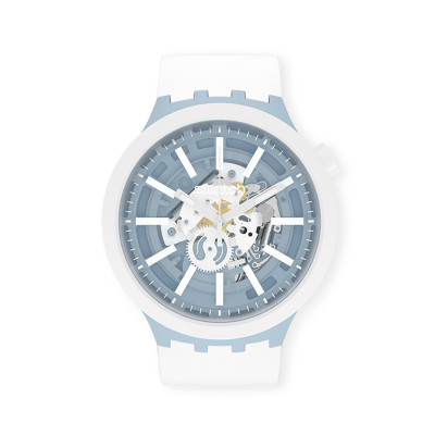 Swatch斯沃琪瑞士手表 BIG BOLD 系列 纯净蓝白 石英学生手表 SB03N103