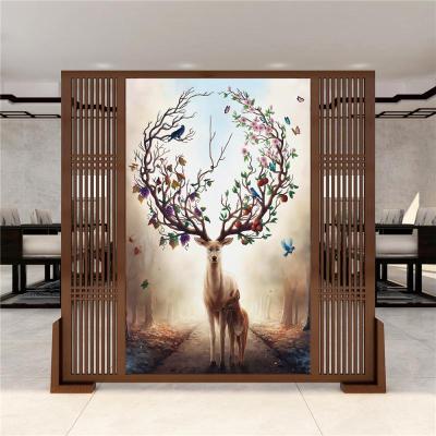 BONJEAN新中式屏风隔断墙客厅餐厅卧室遮挡实木玄关酒店办公室荷花鹿座屏
