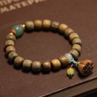 民族风纯天然手工编织时尚盘玩佛珠男女精致莲蓬绿檀木手串手链送女朋友老婆情人节七夕生日礼物