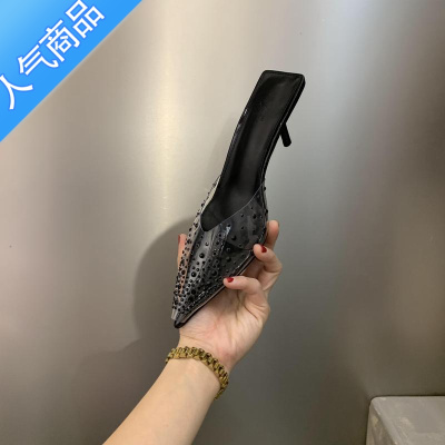 SUNTEK透明凉鞋2023年新款春夏法式高跟鞋女细跟夏百搭尖头水钻网红水晶