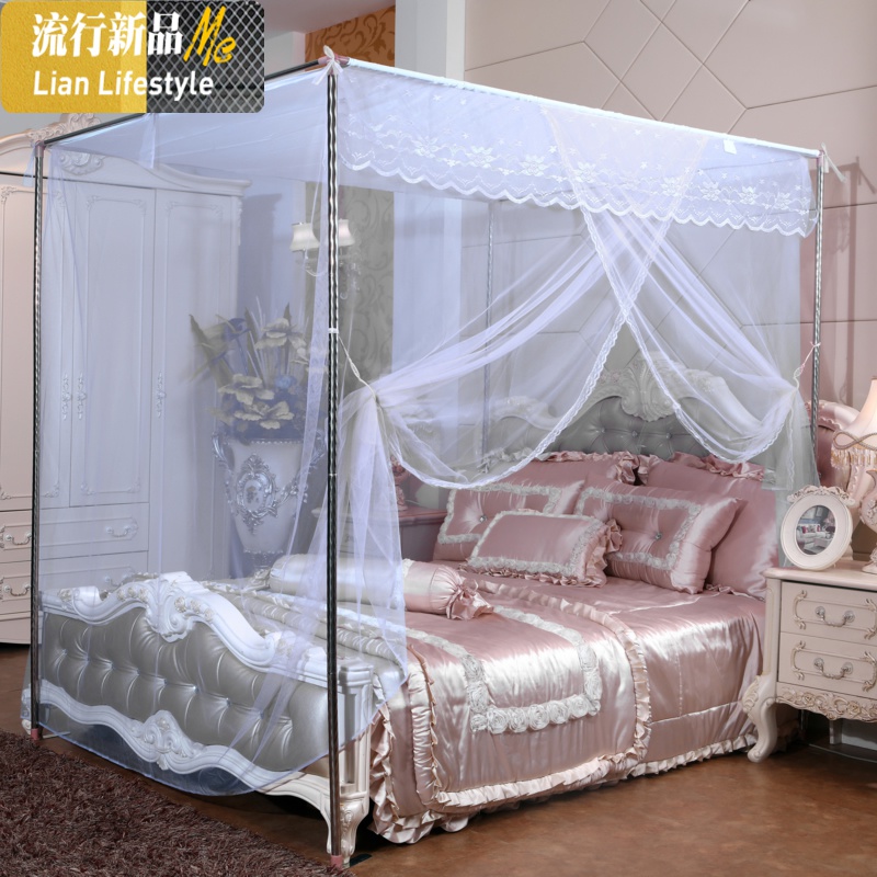宫廷蚊帐单落地公主风加密新款1.2m1.5米1.8加粗不锈钢支架家用 三维工匠
