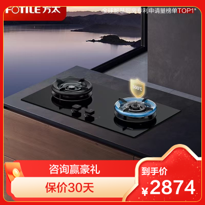方太(FOTILE)[易清洁防干烧]燃气灶天然气 嵌入式5.2kW*猛火双灶 防干烧可联动 02-TEK21-12T