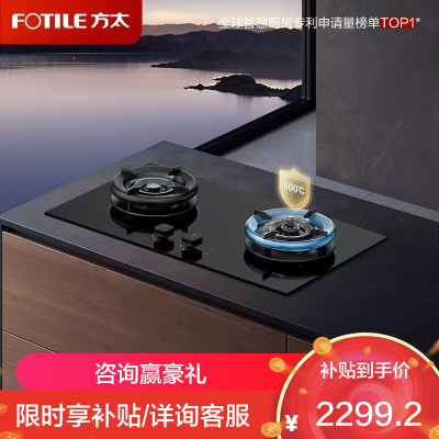 方太(FOTILE)[易清洁防干烧]燃气灶天然气 嵌入式5.2kW*猛火双灶 防干烧可联动 02-TEK21-12T
