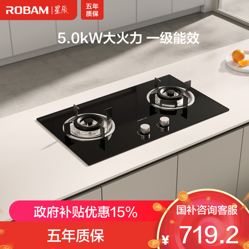 老板(ROBAM) 燃气灶 5.0kW 单灶具 双眼灶 燃气灶台嵌入式 天然气灶JZT-20B1A (天然气)