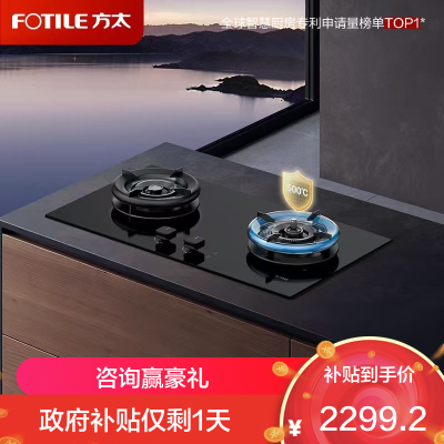 方太(FOTILE)[易清洁防干烧]燃气灶天然气 嵌入式5.2kW*猛火双灶 防干烧可联动 02-TEK21-12T