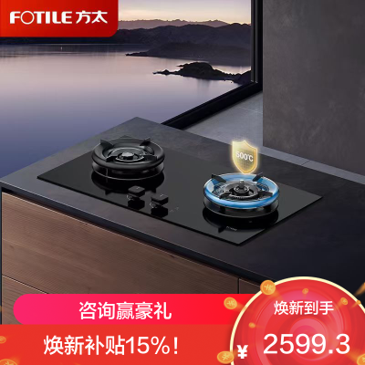 方太(FOTILE)[易清洁防干烧]燃气灶天然气 嵌入式5.2kW*猛火双灶 防干烧可联动 02-TEK21-12T