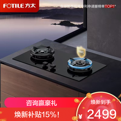 方太(FOTILE)[易清洁防干烧]燃气灶天然气 嵌入式5.2kW*猛火双灶 防干烧可联动 02-TEK21-12T