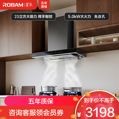 老板(Robam)[星辰系列]烟灶套餐 抽油烟机欧式烟灶23m³大吸力吸油烟机灶具家用燃气灶60A0+20B1A天然气