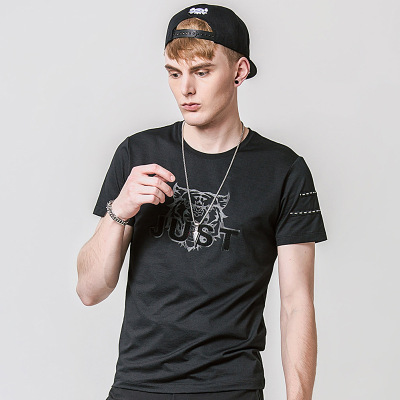 2018新品男装短袖T恤圆领 时尚个头印花青年流行百搭男士T恤