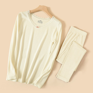 德绒保暖内衣女羊毛花边发热保暖套装修身秋衣秋裤秋冬保暖衣