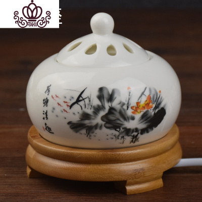 封后定时调温电子檀香炉陶瓷香薰炉沉香炉精油插电香薰灯木屑粉盖子竹(清趣)香薰灯炉/器具