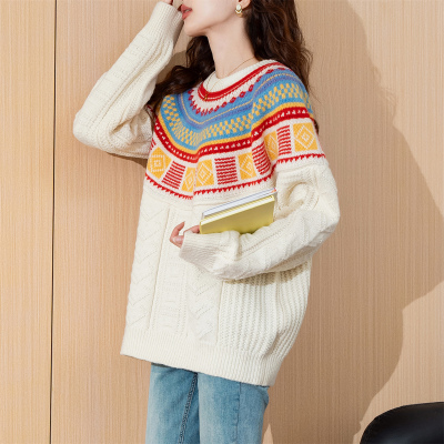 [3件8.5折118.9元,叠加优惠券]唐狮秋冬季毛衣女小众设计感减龄洋气彩色圆领套头毛线衫qd