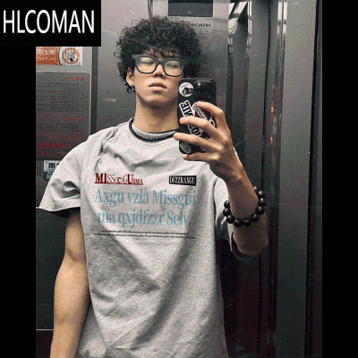 HLCOMAN夏季新款潮牌字母短袖t恤男款美式高街ins风休闲半袖上衣