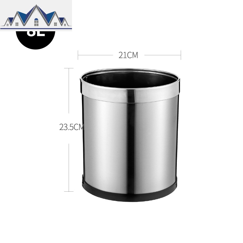 大号不锈钢垃圾桶家用客厅卧室厕所厨房无盖卫生桶大号办公室客房 三维工匠