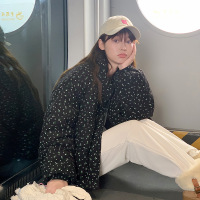 灯芯绒碎花短款棉服女新款立领面包服韩系时尚百搭厚棉袄外套