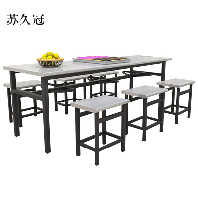 苏久冠不锈钢冷轧钢餐桌学生食堂公司职员户外桌椅组合1.6米餐桌+6把椅